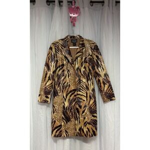 Y2K Animal Print Coat Women's M Tiger Leopard Retro Maximalist Statement Jacket